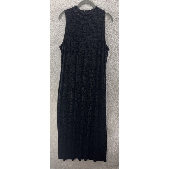 Vintage Black Dress Size 14 Maxi Sleeveless Whimsigoth Elegant Velvet Mock Neck - Picture 1 of 12